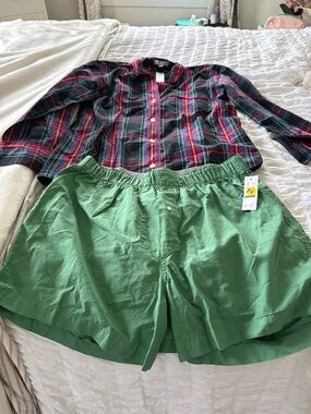 J crew XXS plaid pajama top and a pair of men’s Medium boxer short